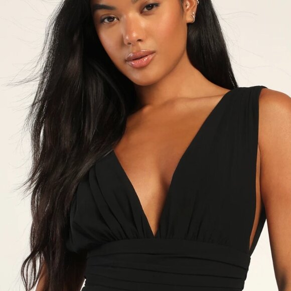 LULUS  Plus Size 1X Amazing Evening Black V Neck Chiffon Tiered Maxi Dress NWOT - Picture 3 of 7